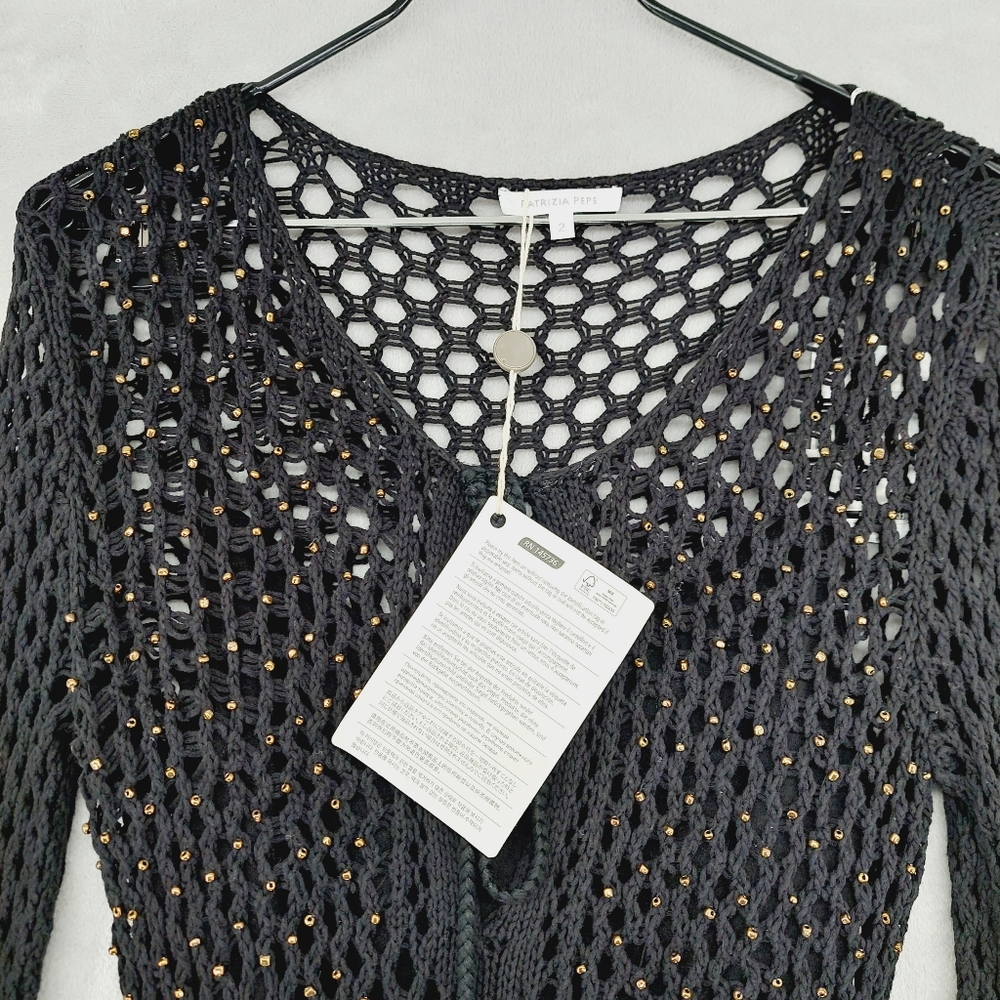 NEW Patrizia Pepe Black Crochet Knit Long Sleeve Dress with Slip Liner P1177 - Picture 5 of 15
